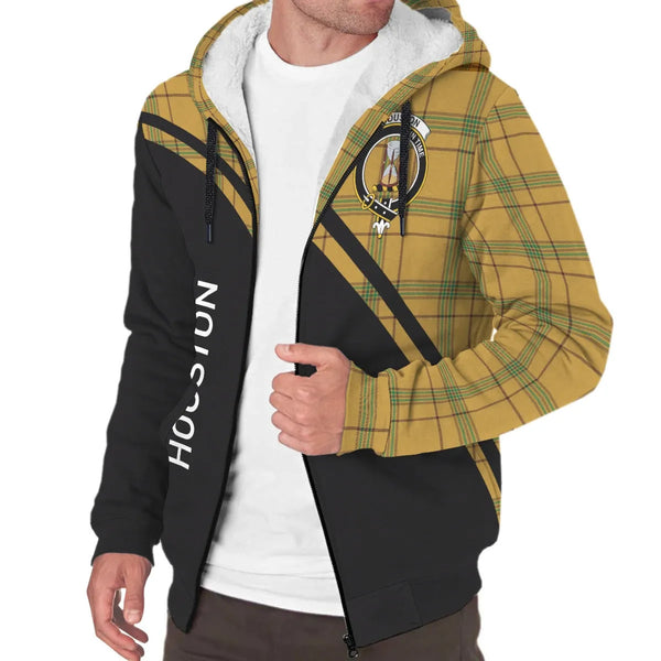 Scottish Houston Clan Crest Tartan Curve Sherpa Hoodie