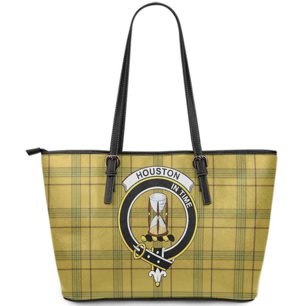 Scottish Houston Clan Crest Tartan Leather Tote Tartan Plaid