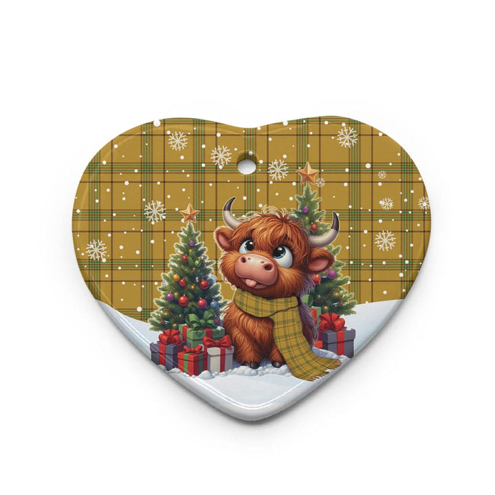 Scottish Houston Clan Tartan Ceramic Ornament Cute Highland Cow Christmas Heart Style Tartan Plaid