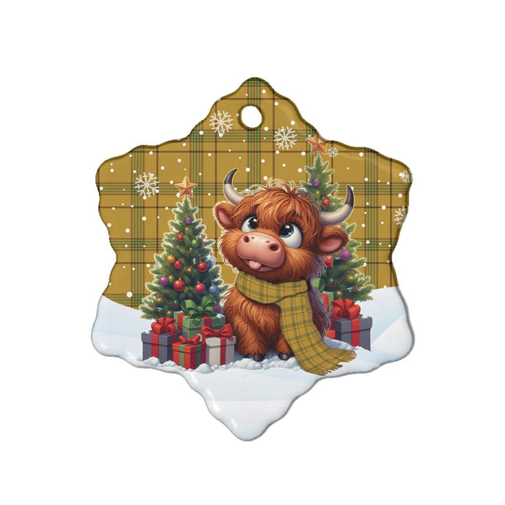 Scottish Houston Clan Tartan Ceramic Ornament Cute Highland Cow Christmas Snow Flake Style Tartan Plaid