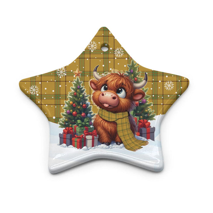 Scottish Houston Clan Tartan Ceramic Ornament Cute Highland Cow Christmas Star Style Tartan Plaid