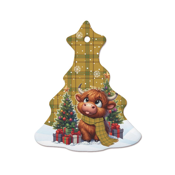 Scottish Houston Clan Tartan Ceramic Ornament Cute Highland Cow Christmas Tree Style Tartan Plaid