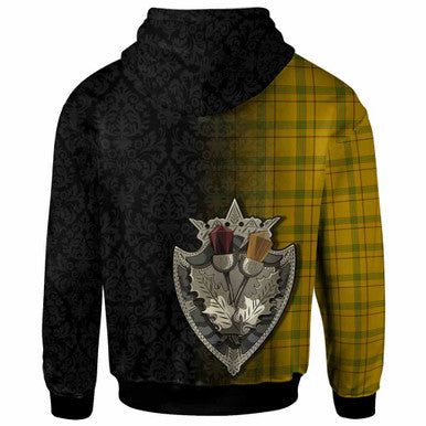 Scottish Houston Clan Tartan Hoodie - Half Thistle Flowers Celtic Design Back Side Tartan Plaid