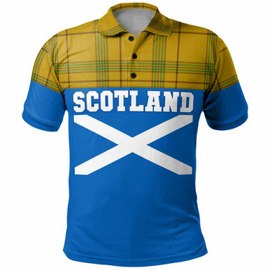 Scottish Houston Clan Tartan Polo Shirt - Lion Rampant of Scotland With Flag Front Side Tartan Plaid