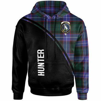 Scottish Hunter Clan Crest Tartan Curve Hoodie Front Side Tartan Plaid