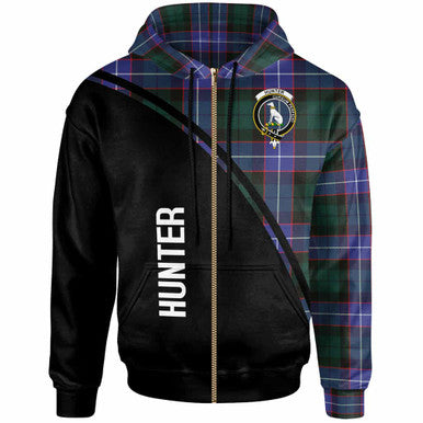 Scottish Hunter Clan Crest Tartan Curve Hoodie Zip-up Tartan Plaid