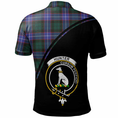 Scottish Hunter Clan Crest Tartan Curve Polo Shirt Back Side Tartan Plaid