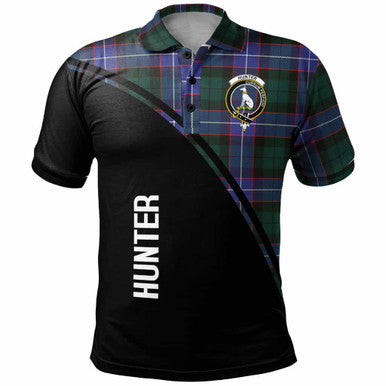 Scottish Hunter Clan Crest Tartan Curve Polo Shirt Front Side Tartan Plaid