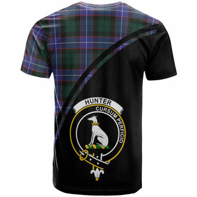 Scottish Hunter Clan Crest Tartan Curve T-Shirt Back Side Tartan Plaid