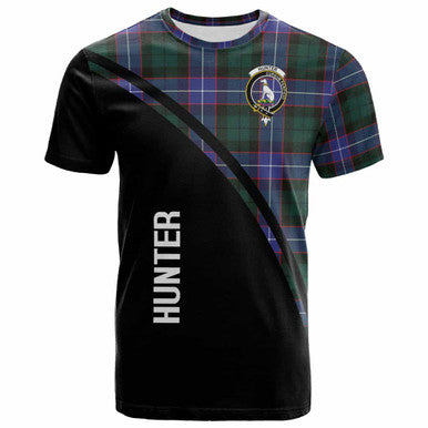 Scottish Hunter Clan Crest Tartan Curve T-Shirt Front Side Tartan Plaid