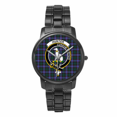 Scottish Hunter Clan Crest Tartan Folding Clasp Steel Quartz Watches Tartan Plaid Black 1