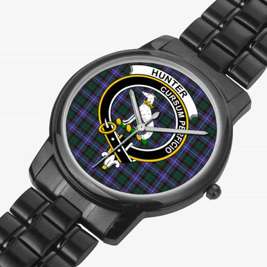 Scottish Hunter Clan Crest Tartan Folding Clasp Steel Quartz Watches Tartan Plaid Black 2