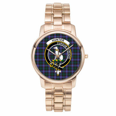 Scottish Hunter Clan Crest Tartan Folding Clasp Steel Quartz Watches Tartan Plaid Rose Gold 1