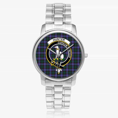 Scottish Hunter Clan Crest Tartan Folding Clasp Steel Quartz Watches Tartan Plaid Silver 1