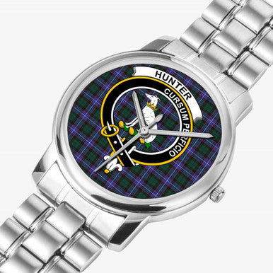 Scottish Hunter Clan Crest Tartan Folding Clasp Steel Quartz Watches Tartan Plaid Silver 2