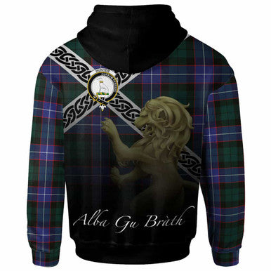 Scottish Hunter Clan Crest Tartan Hoodie - Scotland Lion Back Side Tartan Plaid