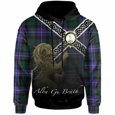 Scottish Hunter Clan Crest Tartan Hoodie - Scotland Lion Front Side Tartan Plaid