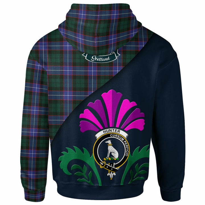 Scottish Hunter Clan Crest Tartan Hoodie - Scotland Thistle Style Back Side Tartan Plaid