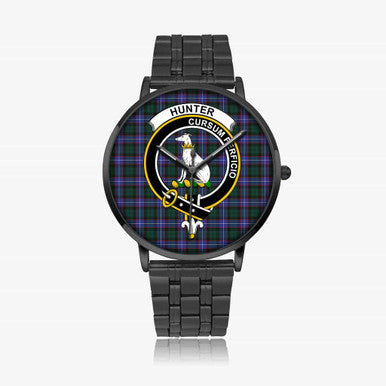 Scottish Hunter Clan Crest Tartan Instafamous Steel Quartz Watches Tartan Plaid Black 1