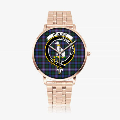 Scottish Hunter Clan Crest Tartan Instafamous Steel Quartz Watches Tartan Plaid Rose Gold 1