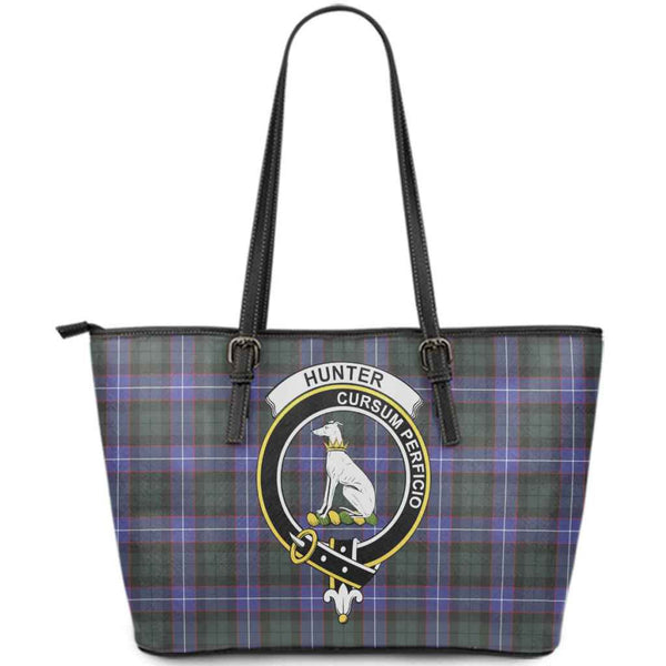 Scottish Hunter Clan Crest Tartan Leather Tote Tartan Plaid