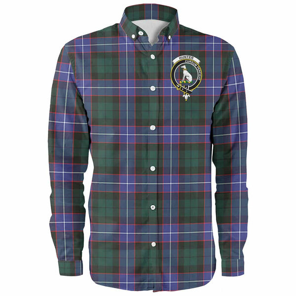 Scottish Hunter Clan Crest Tartan Long Sleeve Shirt Front Side Tartan Plaid