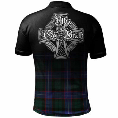 Scottish Hunter Clan Crest Tartan Polo Shirt - Alba Gu Brath Family Crest Celtic Inspired Back Side Tartan Plaid