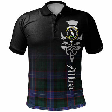 Scottish Hunter Clan Crest Tartan Polo Shirt - Alba Gu Brath Family Crest Celtic Inspired Front Side Tartan Plaid