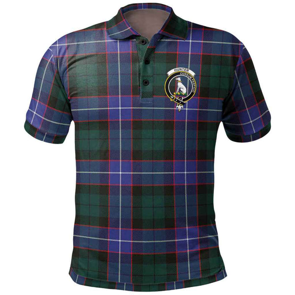 Scottish Hunter Clan Crest Tartan Polo Shirt Front Side Tartan Plaid