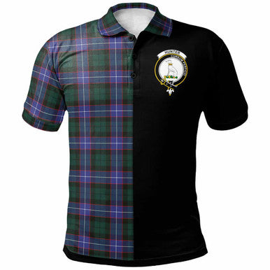 Scottish Hunter Clan Crest Tartan Polo Shirt - Half in Me Front Side Tartan Plaid