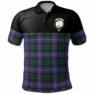 Scottish Hunter Clan Crest Tartan Polo Shirt - Horizontal Style Front Side Tartan Plaid