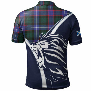 Scottish Hunter Clan Crest Tartan Polo Shirt - Scottish Flag With Lion Back Side Tartan Plaid