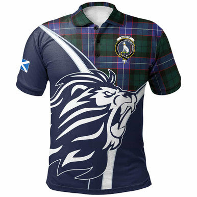 Scottish Hunter Clan Crest Tartan Polo Shirt - Scottish Flag With Lion Front Side Tartan Plaid