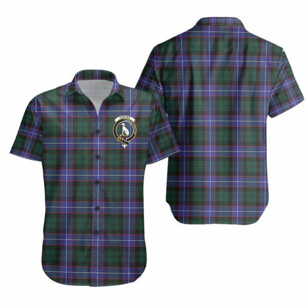 Scottish Hunter Clan Crest Tartan Short Sleeve Shirt Tartan Plaid