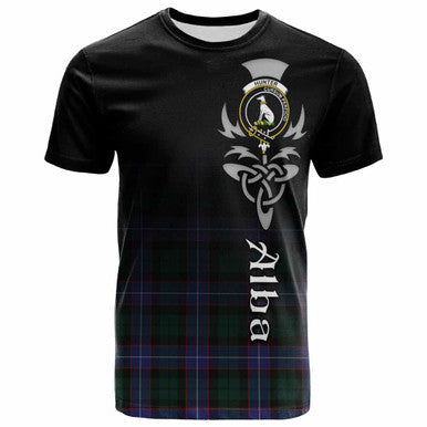 Scottish Hunter Clan Crest Tartan T-Shirt - Alba Gu Brath Family Crest Celtic Inspired Front Side Tartan Plaid