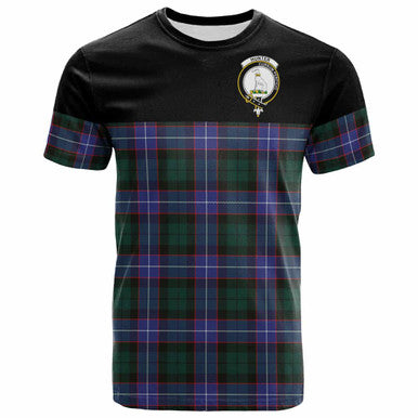 Scottish Hunter Clan Crest Tartan T-Shirt - Horizontal Style Front Side Tartan Plaid