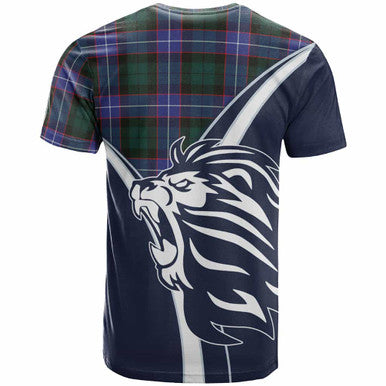 Scottish Hunter Clan Crest Tartan T-Shirt - Scottish Flag With Lion Back Side Tartan Plaid