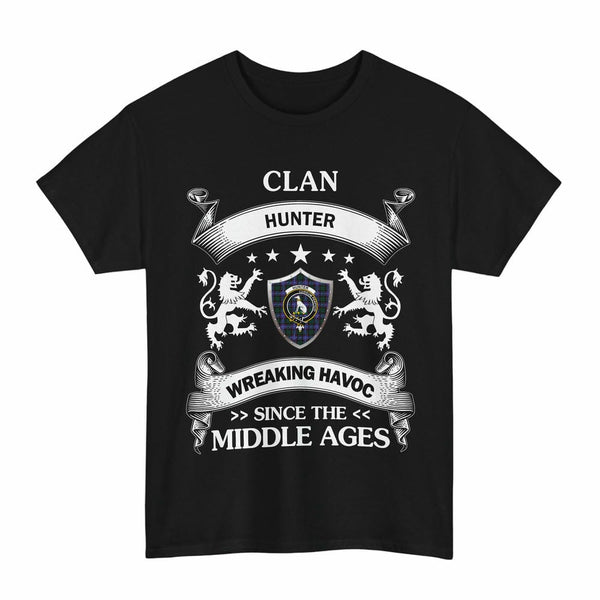 Scottish Hunter Clan Crest Tartan T-Shirt Wreaking Havoc Design Tartan Plaid Black Color
