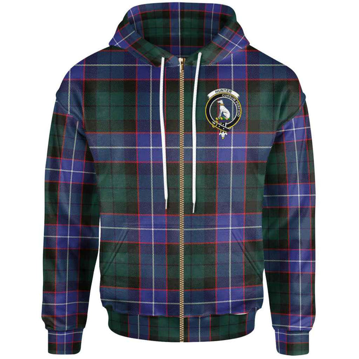 Scottish Hunter Clan Crest Tartan Hoodie Zip Tartan Plaid