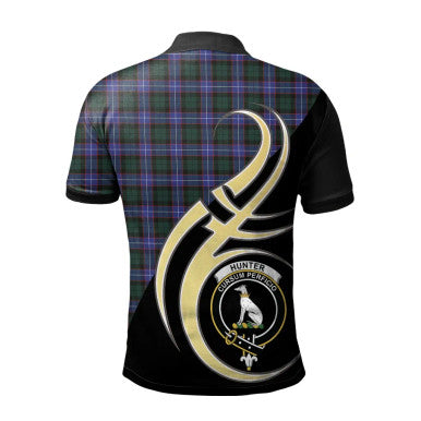 Scottish Hunter Modern Clan Crest Tartan Polo Shirt Believe in Me Back Side Tartan Plaid
