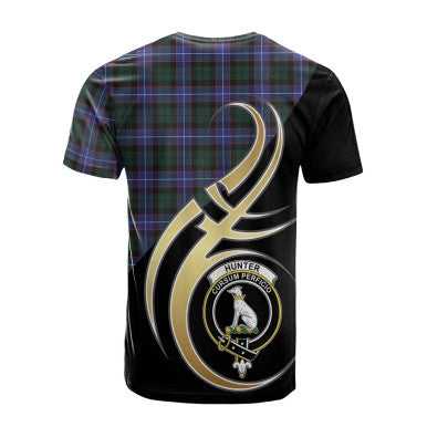 Scottish Hunter Modern Clan Crest Tartan T-Shirt Believe in Me Back Side Tartan Plaid