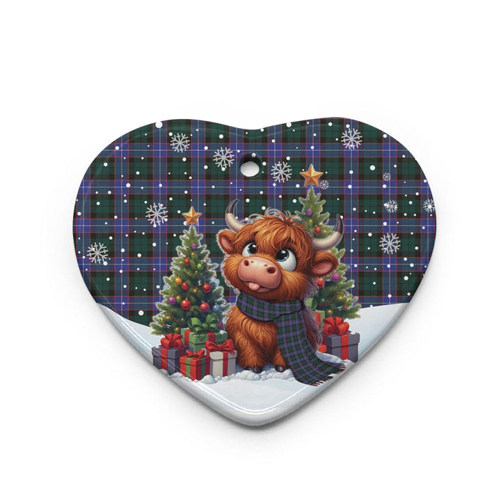 Scottish Hunter Modern Clan Tartan Ceramic Ornament Cute Highland Cow Christmas Heart Style Tartan Plaid