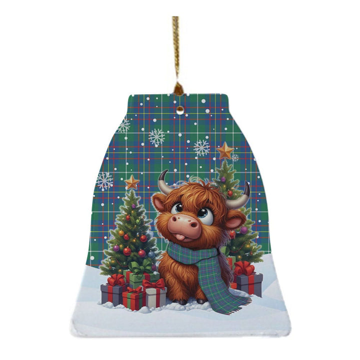 Scottish Inglis Ancient Clan Tartan Ceramic Ornament Cute Highland Cow Christmas Bell Style Tartan Plaid