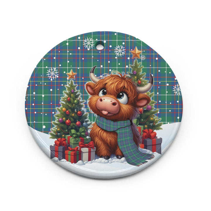 Scottish Inglis Ancient Clan Tartan Ceramic Ornament Cute Highland Cow Christmas Circle Style Tartan Plaid