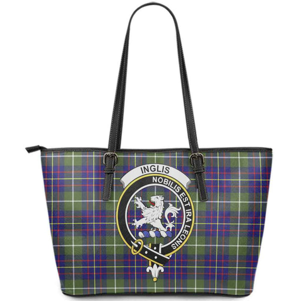 Scottish Inglis Clan Crest Tartan Leather Tote Tartan Plaid