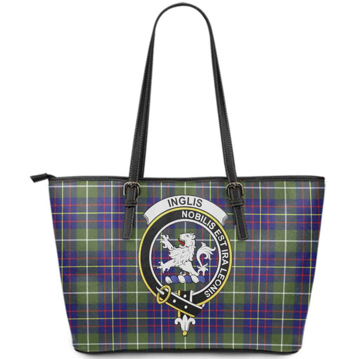 Scottish Inglis Clan Crest Tartan Leather Tote Tartan Plaid