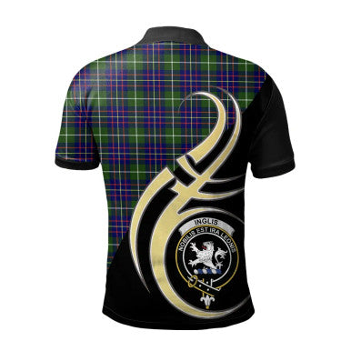 Scottish Inglis Modern Clan Crest Tartan Polo Shirt Believe in Me Back Side Tartan Plaid