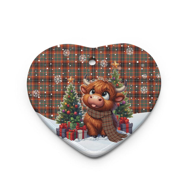 Scottish Innes Ancient Clan Tartan Ceramic Ornament Cute Highland Cow Christmas Heart Style Tartan Plaid