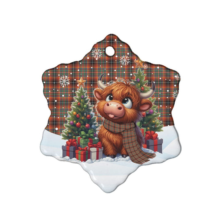 Scottish Innes Ancient Clan Tartan Ceramic Ornament Cute Highland Cow Christmas Snow Flake Style Tartan Plaid