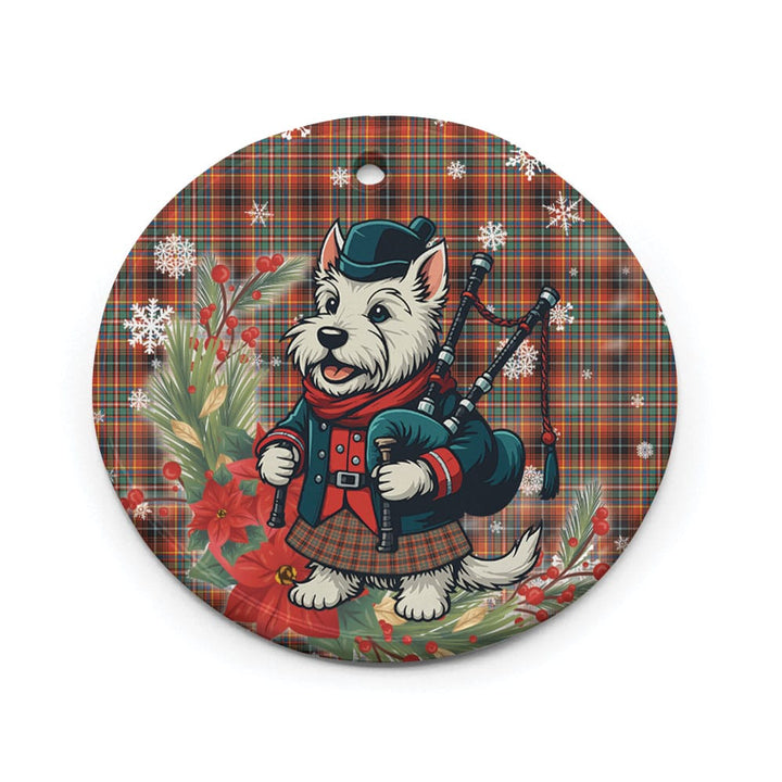 Scottish Innes Ancient Clan Tartan Ceramic Ornament Cute Scottish Terrier Dog Circle Style Tartan Plaid